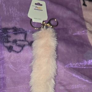 Pastels Pink Faux Fur Keychain with Gold Hardware - Women Accessories